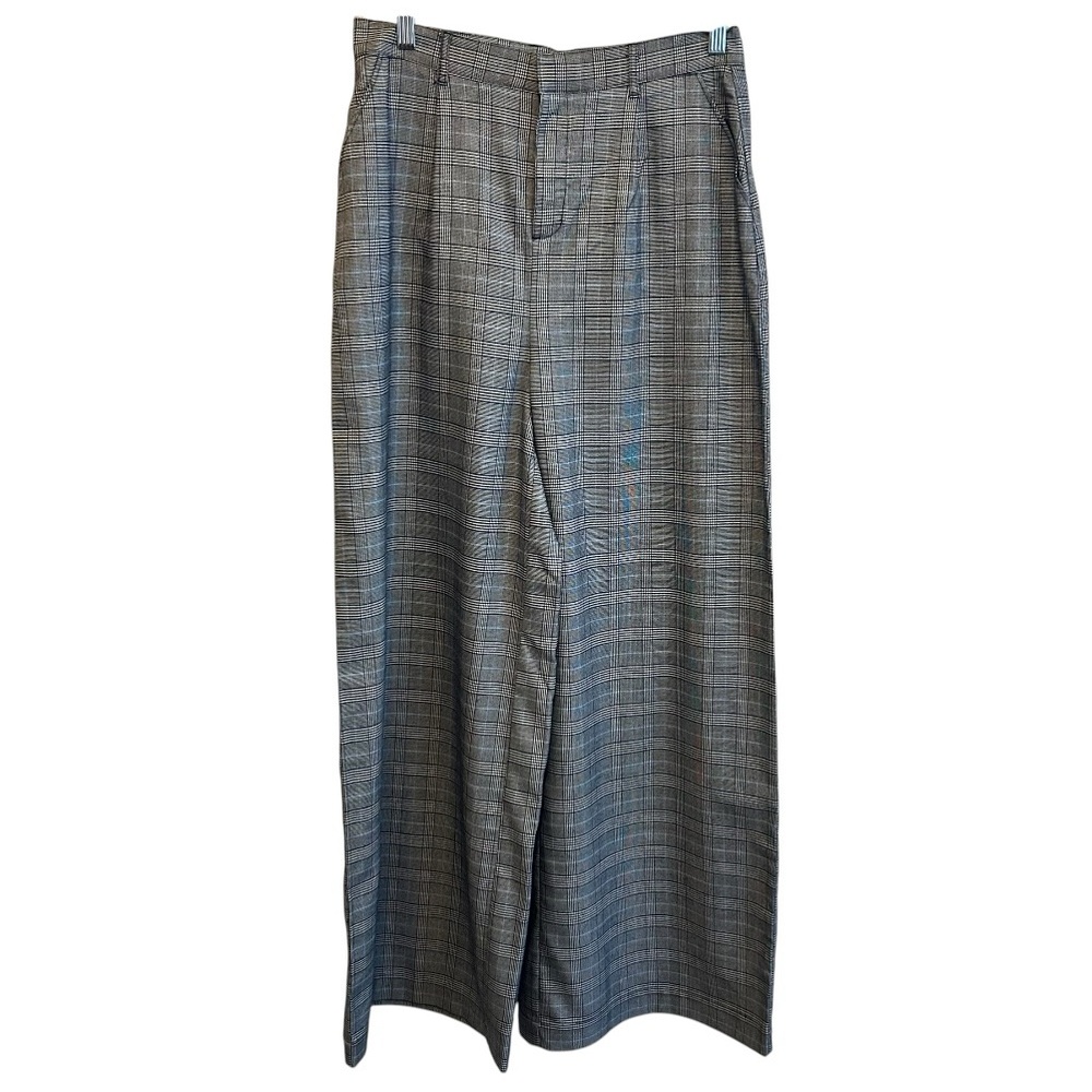 ModCloth Grey and Black Plaid Wide Leg Trousers Large